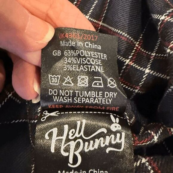 Hell Bunny Peeble 50's Dress Tartan Blue Circle Skirt 3/4 sleeve Size Medium - Picture 8 of 14